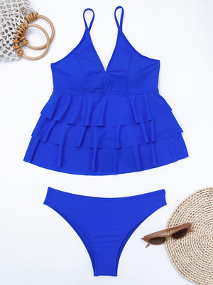 Lina V-neck Tankini Swimsuit Ruffles