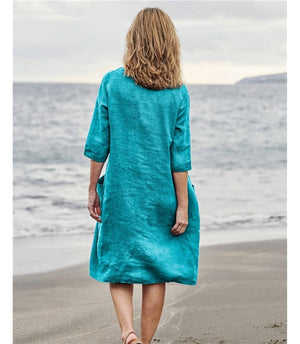 Loose Cotton Emerald Dress with Pocket