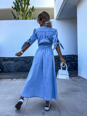 Long Chambray Dress with Front Slit