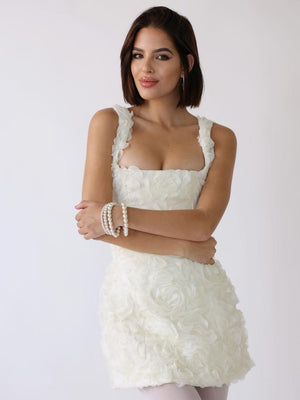 White floral appliqué corset mini dress