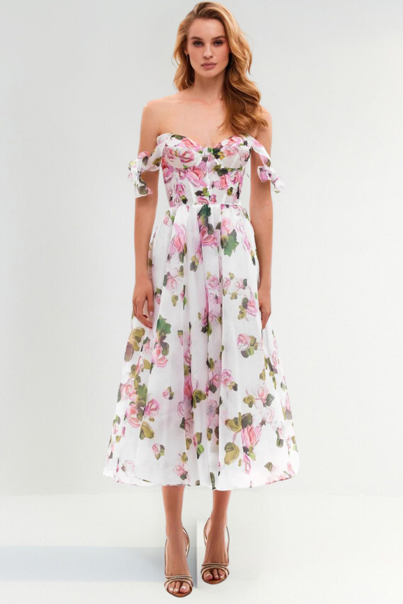 Sofia Strapless Floral Midi Dress