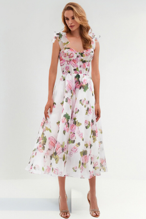 Sofia Strapless Floral Midi Dress