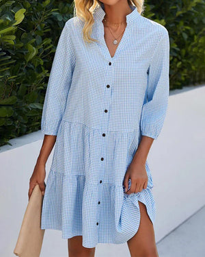 Shirt dress with Mao collar and buttons