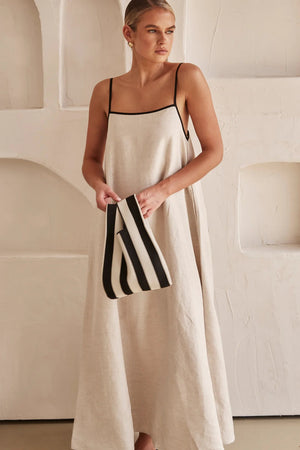 Long contrast linen dress