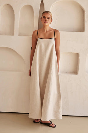 Long contrast linen dress