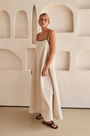 Long contrast linen dress