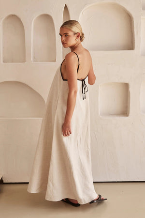 Long contrast linen dress