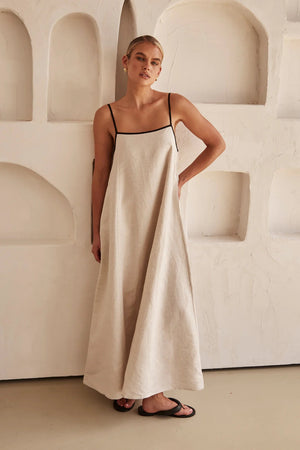 Long contrast linen dress