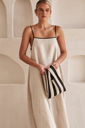 Long contrast linen dress