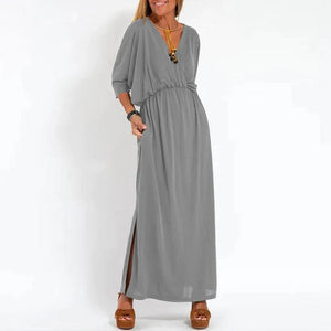 Louisa vintage long dress with side slit at high waist