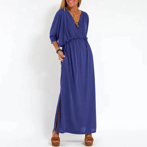 Louisa vintage long dress with side slit at high waist