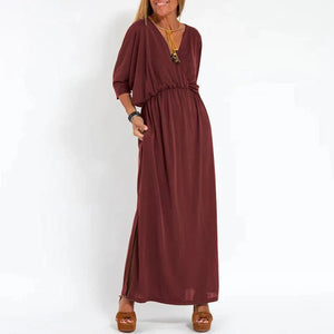 Louisa vintage long dress with side slit at high waist