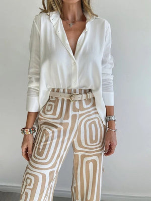 Elegant Shirt and Pants Set with Geometric Print