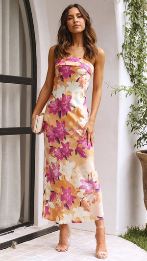 Solid Satin Long Dress with Folded Neckline