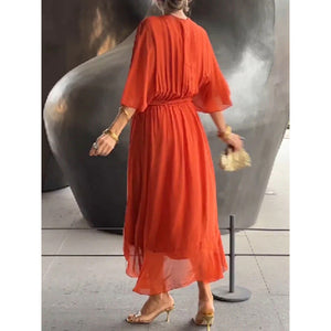 Ava Midi Dress with V-Neck and Loose Sleeves