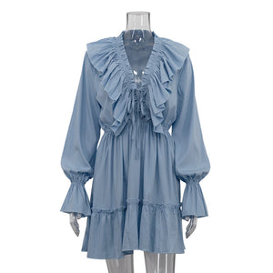 Rosalie™ | Elegant Ruffle Mini Dress with V-Neck and Long Sleeves