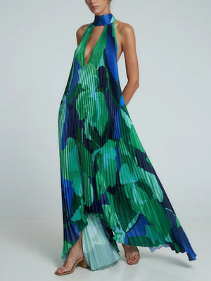 Joanna Pleated Halter Maxi Dress