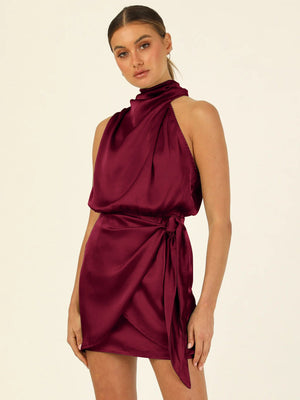 Elena Elegance Satin Halter Neck Dress