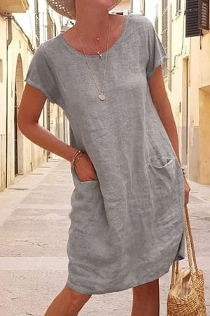 Elena Casual Linen Dress with Pockets