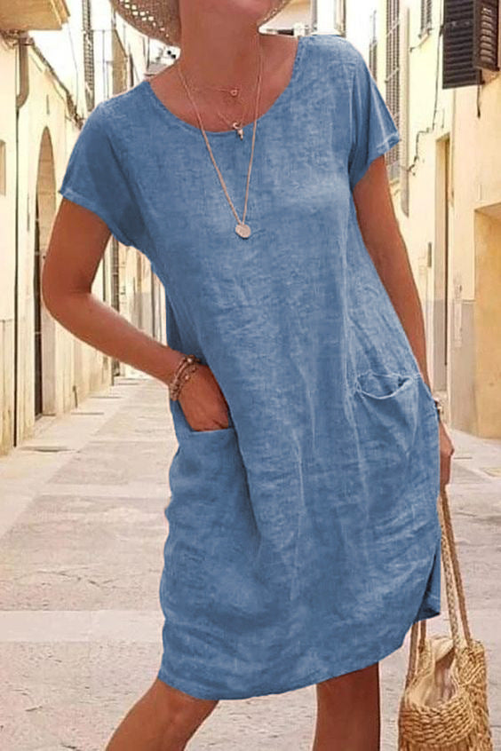 Elena Casual Linen Dress with Pockets