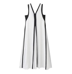 Long Two-Tone V-Neck Dress