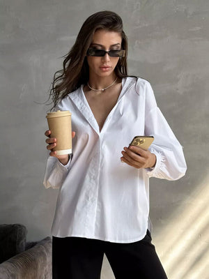 Cotton shirt with puffed sleeves