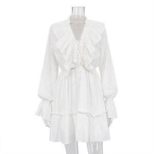 Rosalie™ | Elegant Ruffle Mini Dress with V-Neck and Long Sleeves