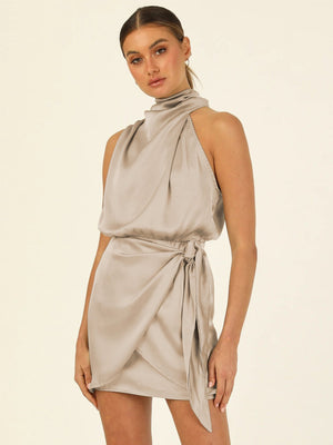 Elena Elegance Satin Halter Neck Dress