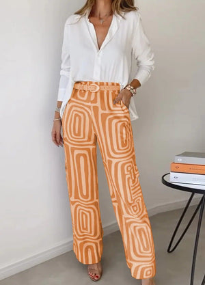 Elegant Shirt and Pants Set with Geometric Print