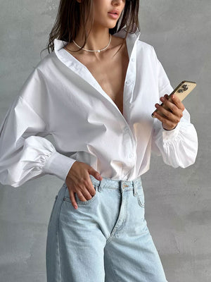 Cotton shirt with puffed sleeves