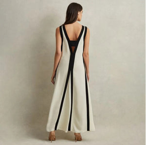 Long Two-Tone V-Neck Dress