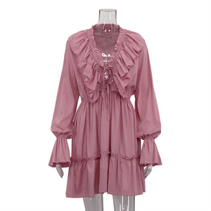 Rosalie™ | Elegant Ruffle Mini Dress with V-Neck and Long Sleeves