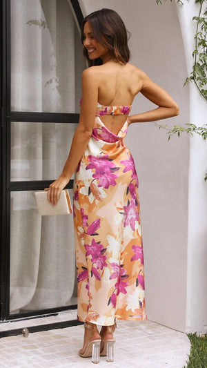 Solid Satin Long Dress with Folded Neckline