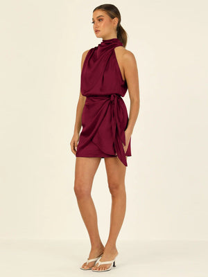 Elena Elegance Satin Halter Neck Dress