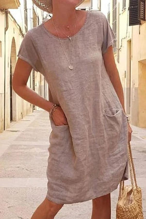 Elena Casual Linen Dress with Pockets