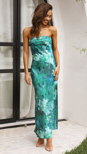 Solid Satin Long Dress with Folded Neckline