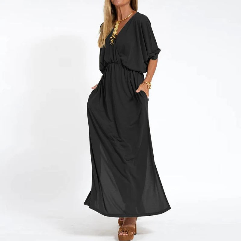 Louisa vintage long dress with side slit at high waist