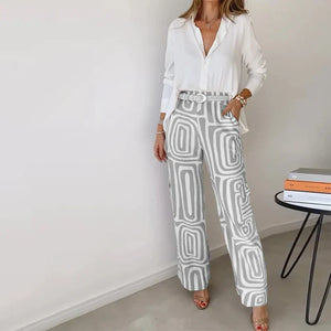 Elegant Shirt and Pants Set with Geometric Print