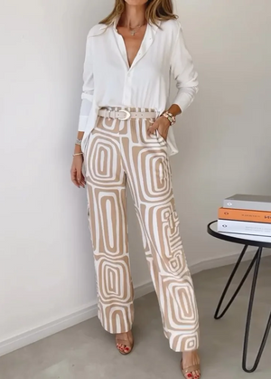 Elegant Shirt and Pants Set with Geometric Print