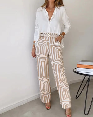 Elegant Shirt and Pants Set with Geometric Print