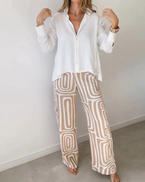 Elegant Shirt and Pants Set with Geometric Print