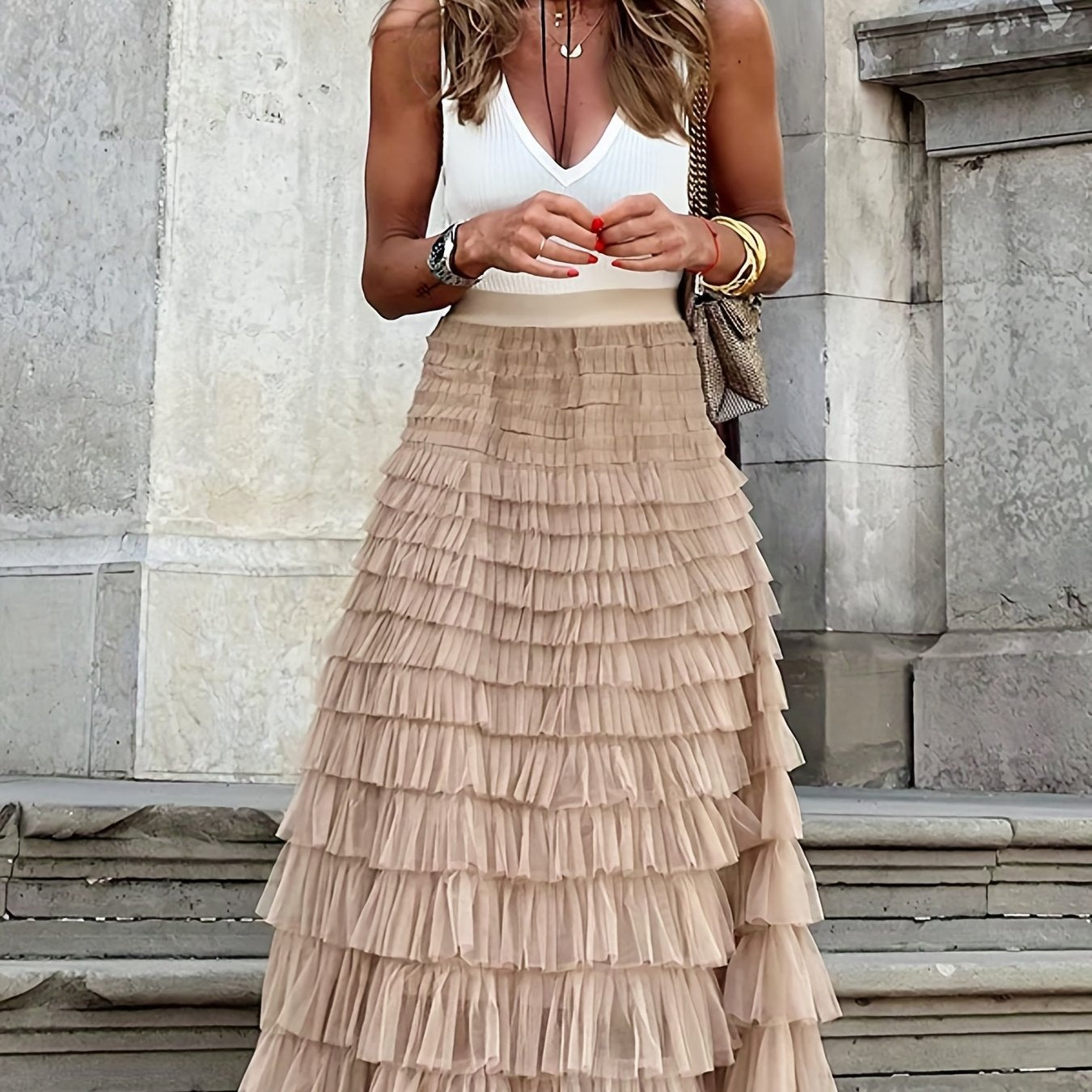 Maxi Skirt with Layers of Ruffles