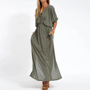 Louisa vintage long dress with side slit at high waist