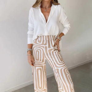 Elegant Shirt and Pants Set with Geometric Print