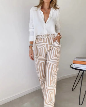 Elegant Shirt and Pants Set with Geometric Print