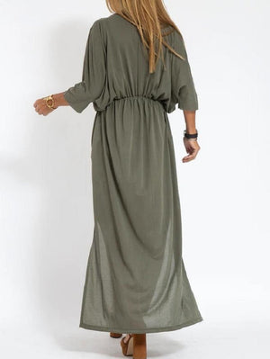 Louisa vintage long dress with side slit at high waist