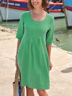 Loose Cotton Emerald Dress with Pocket