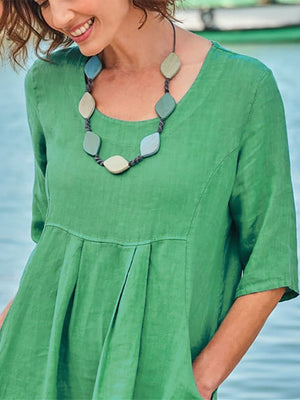 Loose Cotton Emerald Dress with Pocket