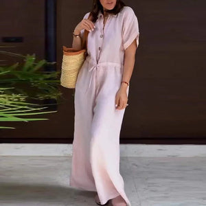 Clara Beatriz Pink Linen Jumpsuit