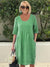 Loose Cotton Emerald Dress with Pocket